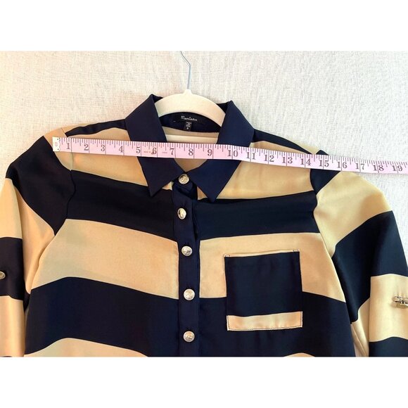 Monteau Womens Navy & Beige Striped Button-Up Blouse With Anchor Buttons Size S - Picture 7 of 8